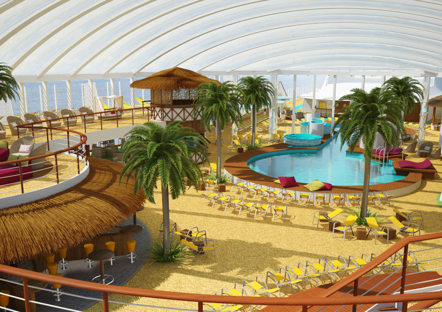 Beach Club mit UV-Licht-durchlässigem Foliendom auf AIDAperla und prima