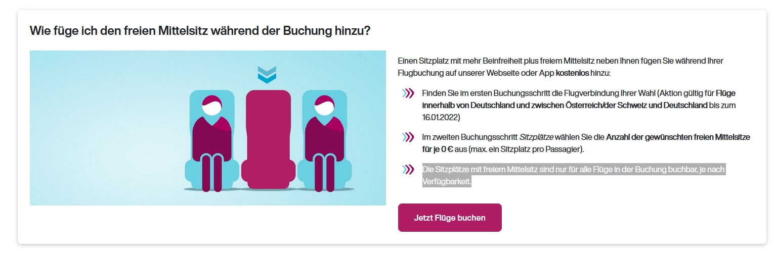 Freier Mittelsitz und mehr Beinfreiheit dank Eurowings-Weihnachtsaktion 2021